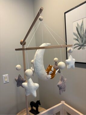 Wooden Baby Mobile with Moon, Fox & Stars
